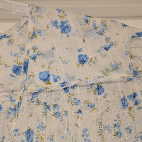 Christy Dawn Floral Midi Sheer Dress in Blue and White - Picture 5 of 7